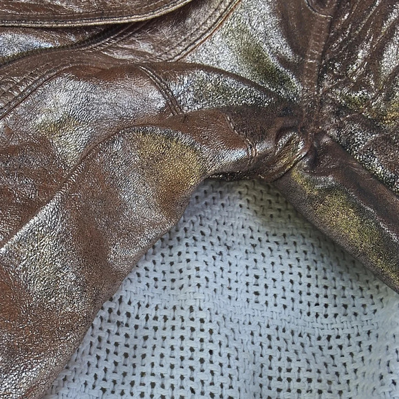 River Island Distressed Rose/ Gold leather bomber jacket S UK8 - Picture 5 of 14